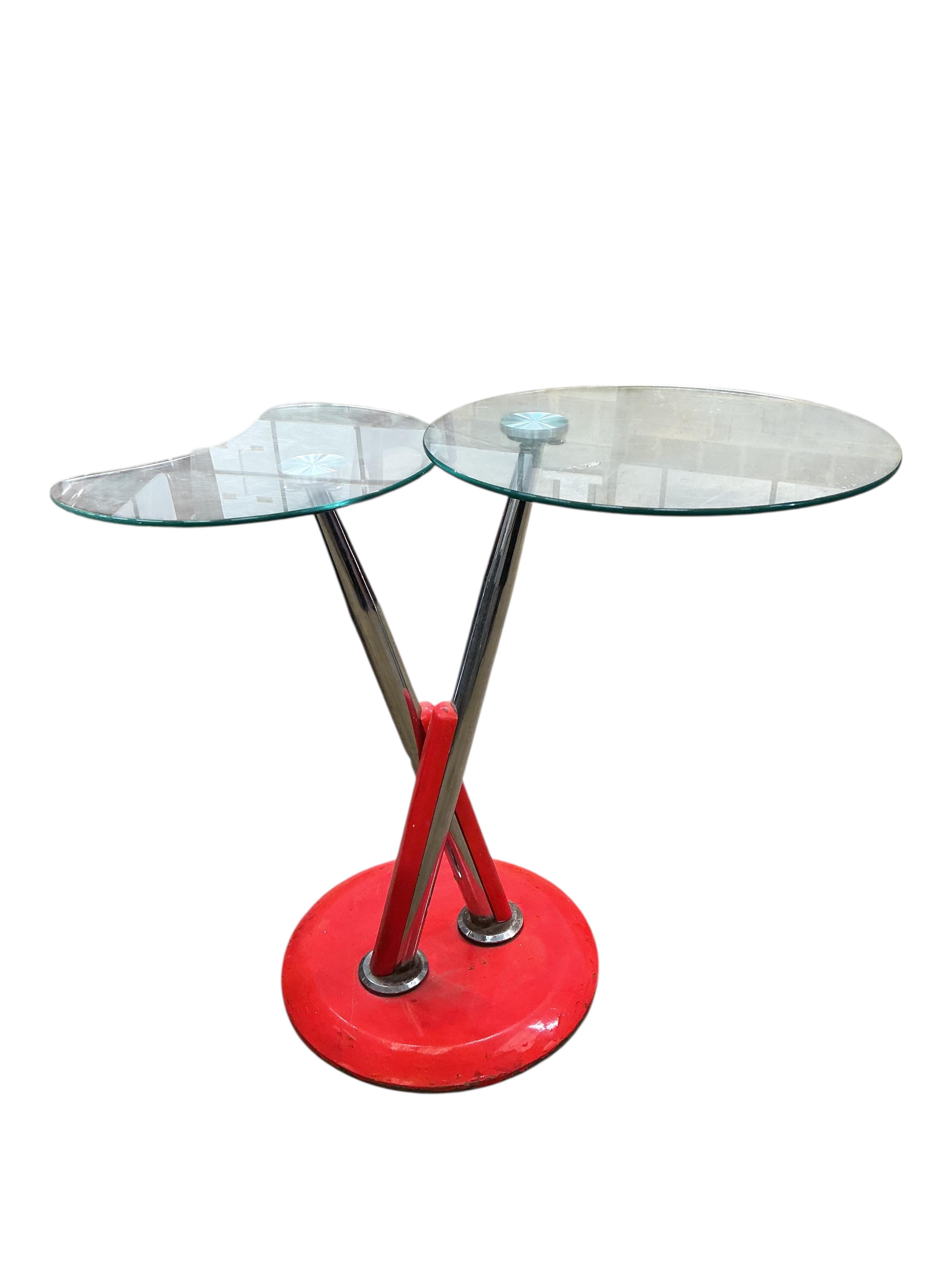 A Contemporary glass top double occasional table, width 106cm, height 100cm